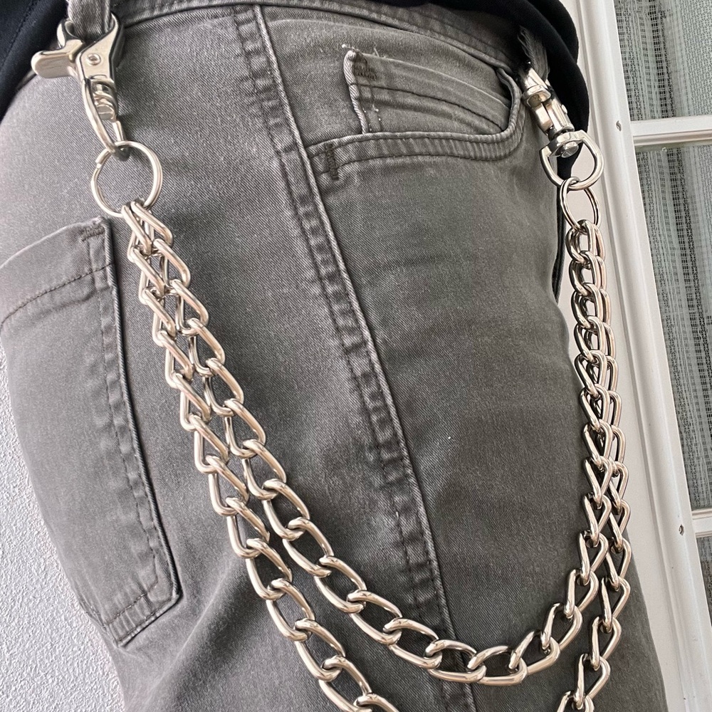 Silver Chain Wallet Double Chains with Steel Clasps for Men or Women